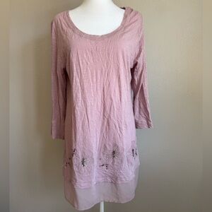 LOGO Lori Goldstein Lilac Floral Appliqué Burn Out Cotton Mini Dress Womens M